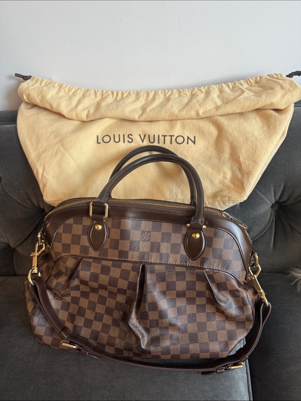 Louis Vuitton Trevi PM Brown Damier Ebene Satchel Bag with Gold-Tone Hardware
